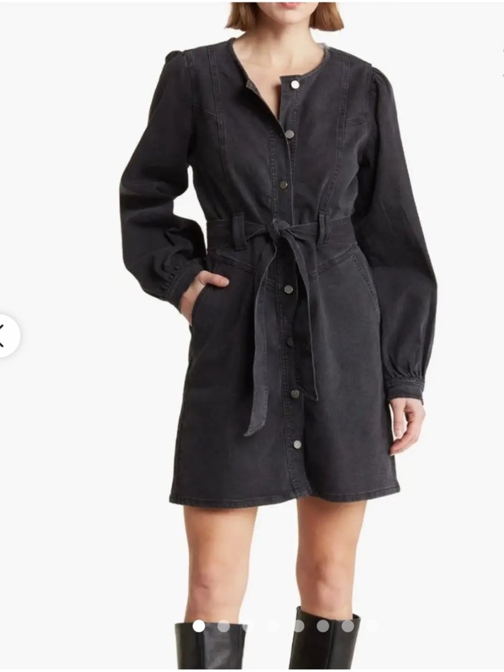 Habitual Washed Black Long Sleeves Denim Dress With Front Pockets  Size Small